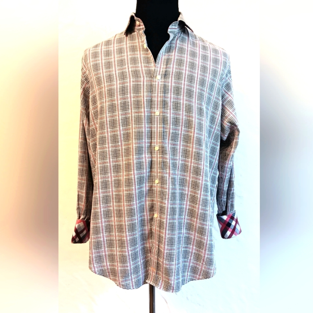 Thomas Dean flip collar, pima cotton button-down shirt. Large